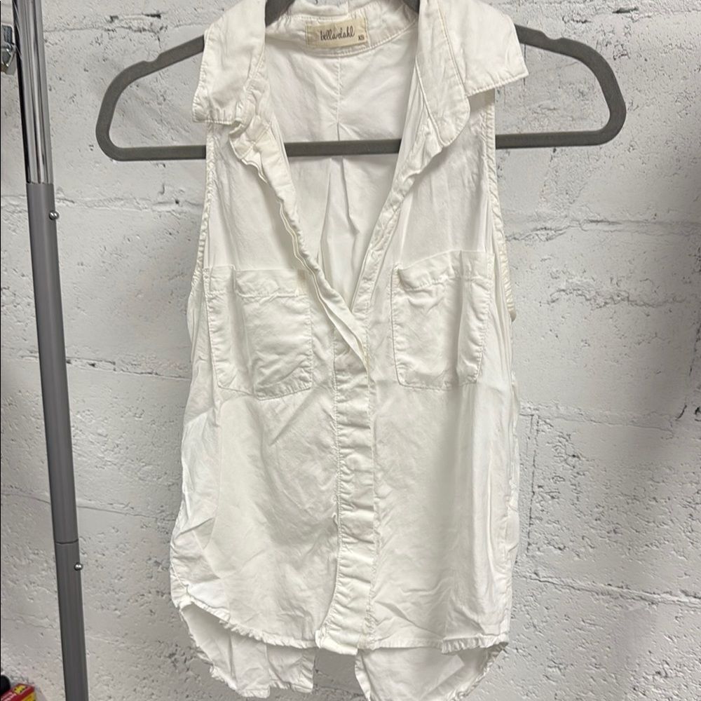 Bella Dahl White Sleeveless Notched Collar Shirt - Great Condition Size XS Top